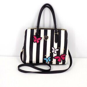 Betsey Johnson NY Crossbody Satchel Black White Large Butterfly Detail